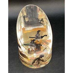 Goldfeder Ardsley NY Resin Paperweight Geese Wood Twigs Dried Leaves Shells
